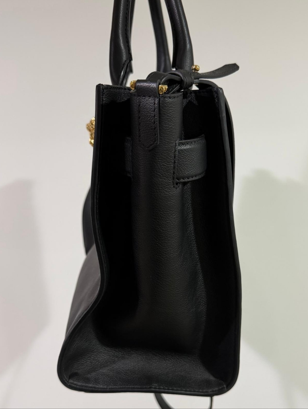 Versace Medusa Large Tote Bag Black Leather Gold Hardware Top Handle Shoulder - Picture 4 of 14